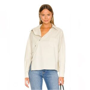 Song of Style Uri Top Pale Green Oversized Diagonal Button Beige Shirt Size XL